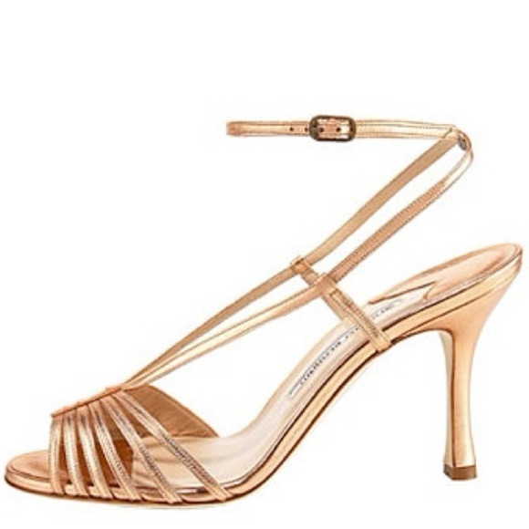 Manolo Blahnik Rose-Gold Ankle-Wrap Strappy Sandal sz 40 US 10 - Picture 1 of 10